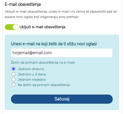 ukljucivanje email obavestenja na sajtu roommateor