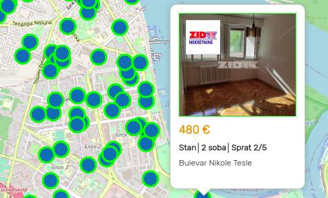 Oglasi za prodaju i izdavanje nekretnina na mapi