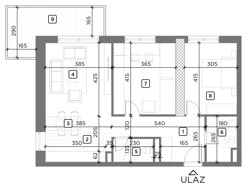trosoban stan 1 tlocrt residence 2-13. sprat roommateor