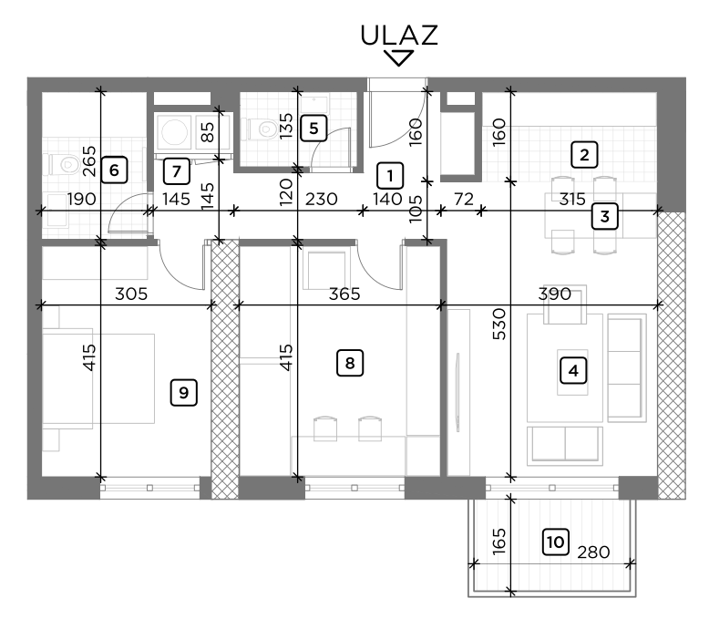trosoban stan 2 tlocrt residence 1-13. sprat roommateor