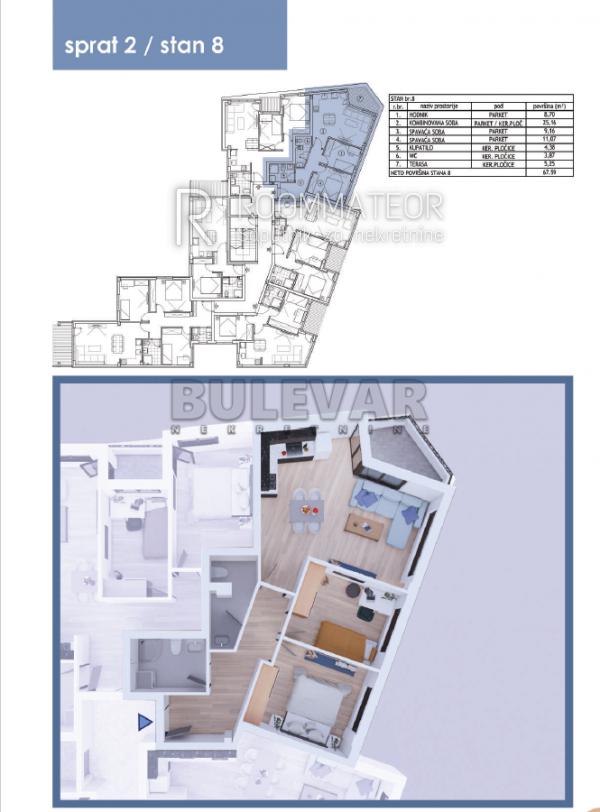 Slika 2 - Svetosavska, Dvoiposoban stan na prodaju, 67m2, 162.300€