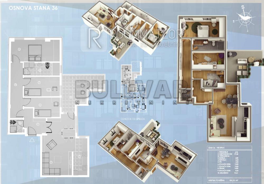 Slika 1 - Cara Dušana, Četvorosoban stan na prodaju, 106m2, 233.530€