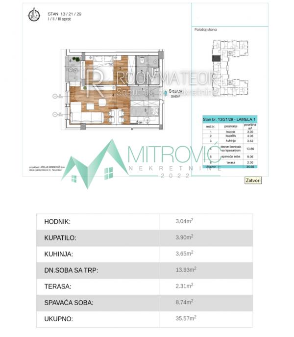Slika 1 - Dvosoban stan na prodaju, 35m2, 112.840€