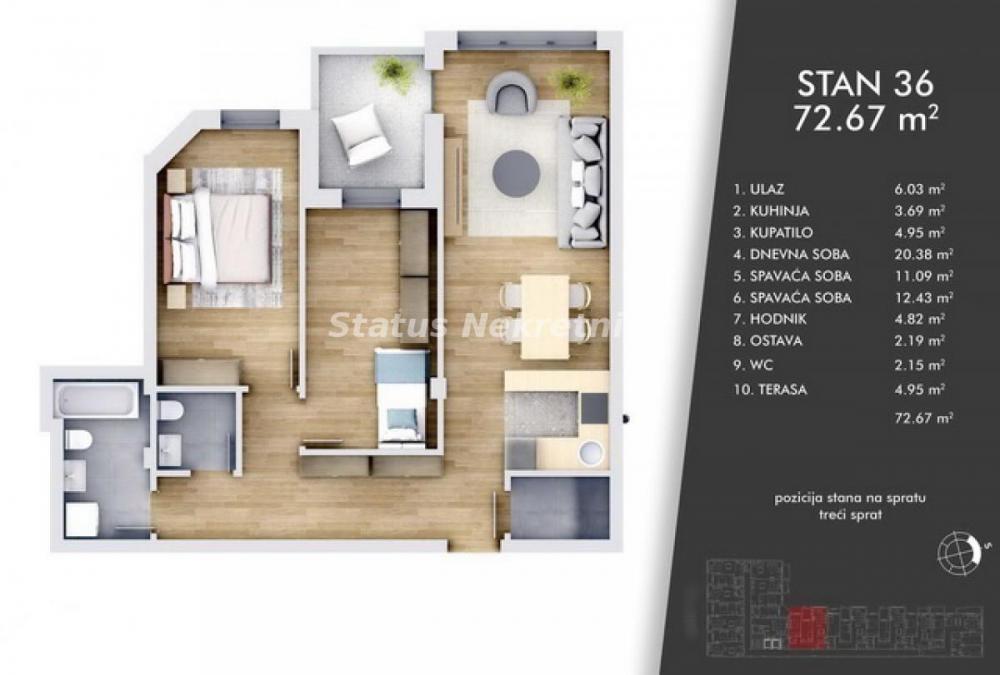 Glavna slika -Trosoban stan na prodaju, 73m2, 255.650€