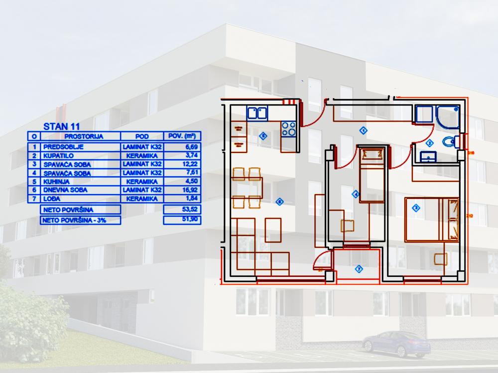 Slika 1 - Dvoiposoban stan na prodaju, 51m2, 77.850€