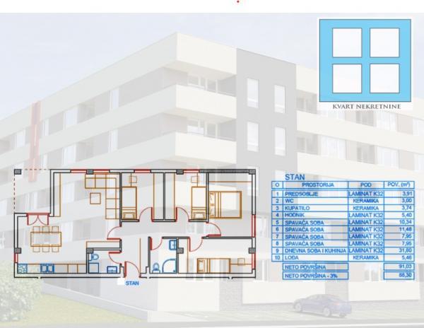 Glavna slika -Petosoban stan na prodaju, 91m2, 136.500€