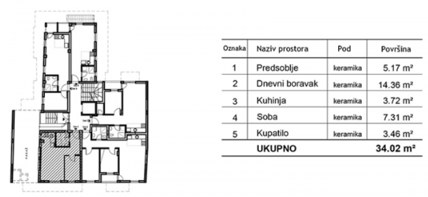 Slika 2 - Jednoiposoban stan na prodaju, 34m2, 100.220€