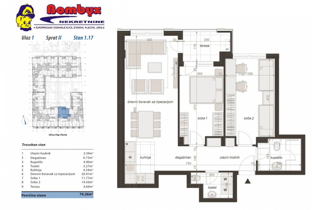 Slika 1 - Trosoban stan na prodaju, 74m2, 252.484€