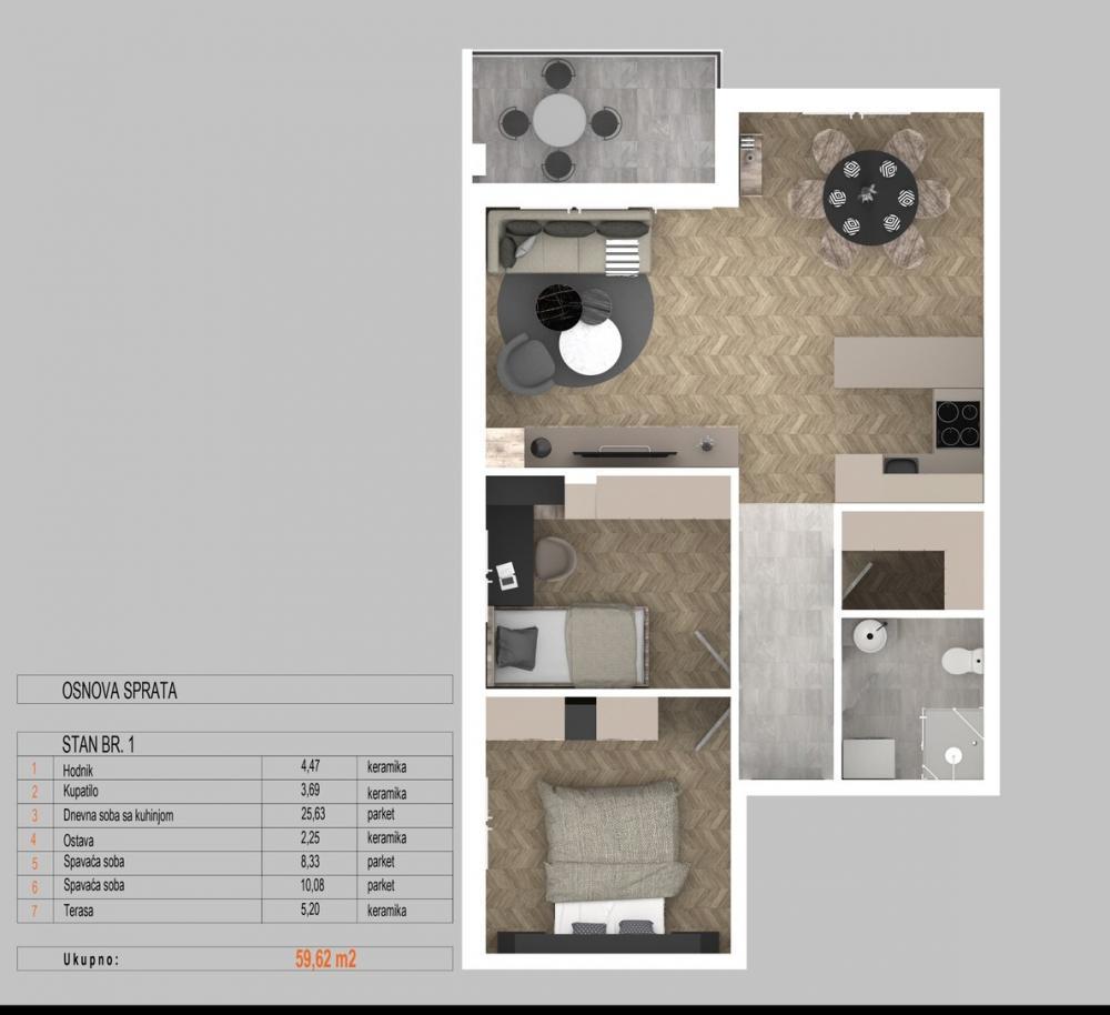 Glavna slika -Dvoiposoban stan na prodaju, 60m2, 95.400€