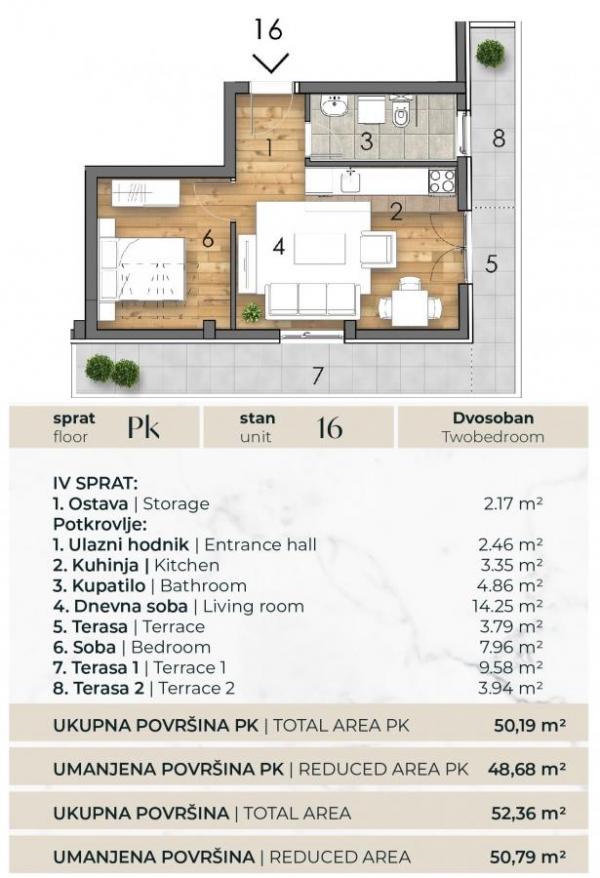 Slika 1 - Dvosoban stan na prodaju, 51m2, 126.975€