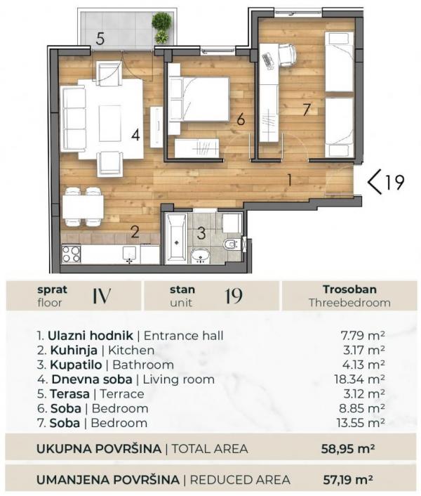 Slika 1 - Trosoban stan na prodaju, 57m2, 165.648€