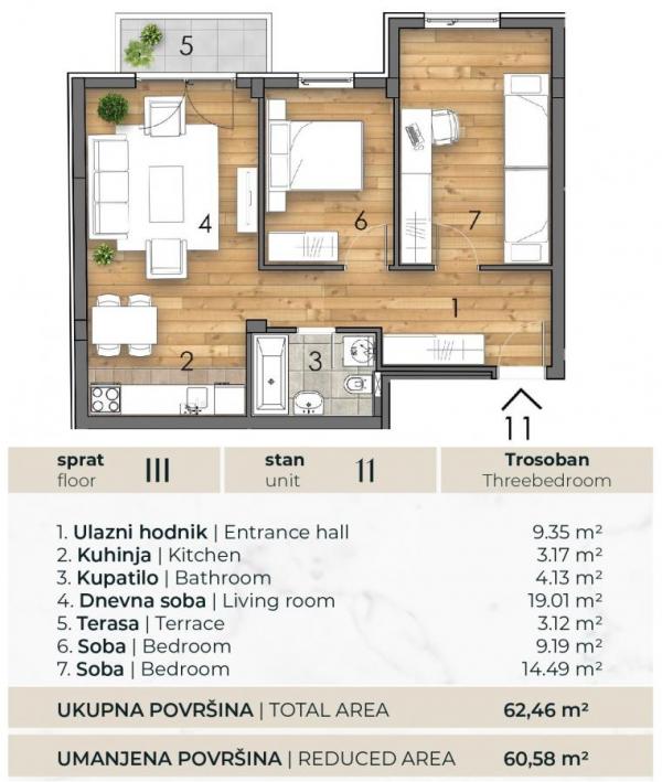 Slika 1 - Trosoban stan na prodaju, 61m2, 175.537€