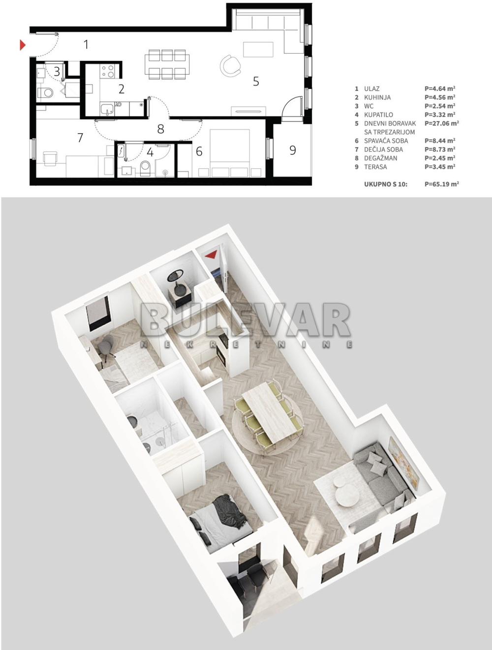 Slika 3 - Mokranjčeva, Dvoiposoban stan na prodaju, 65m2, 120.600€
