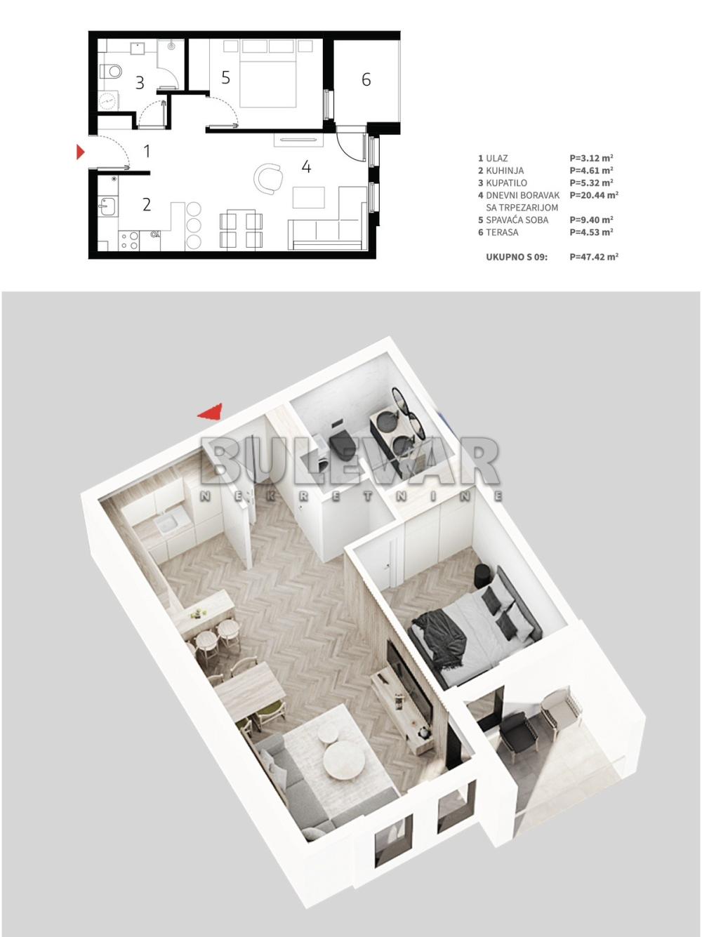 Slika 3 - Mokranjčeva, Jednoiposoban stan na prodaju, 47m2, 82.990€