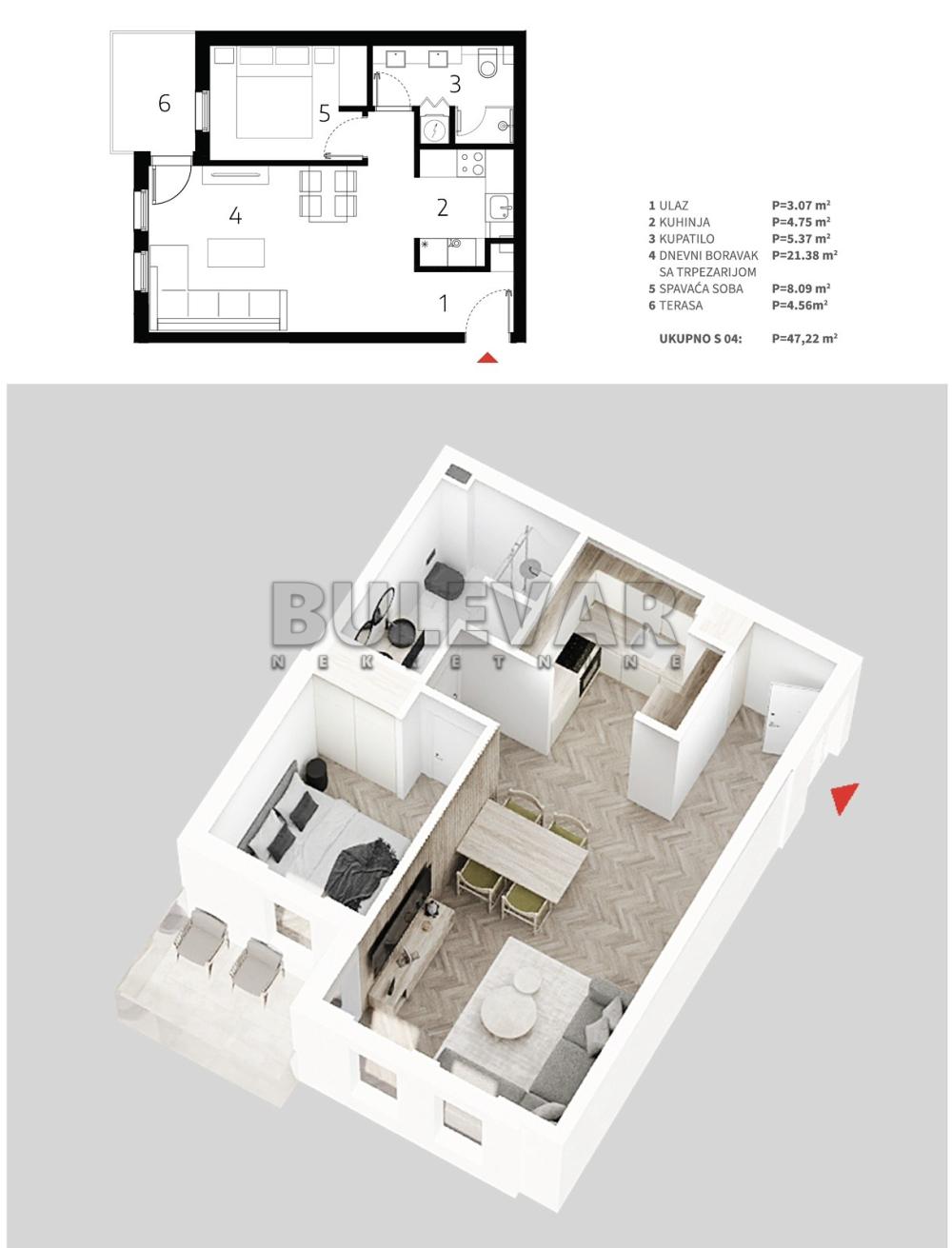 Slika 3 - Mokranjčeva, Jednoiposoban stan na prodaju, 47m2, 82.640€