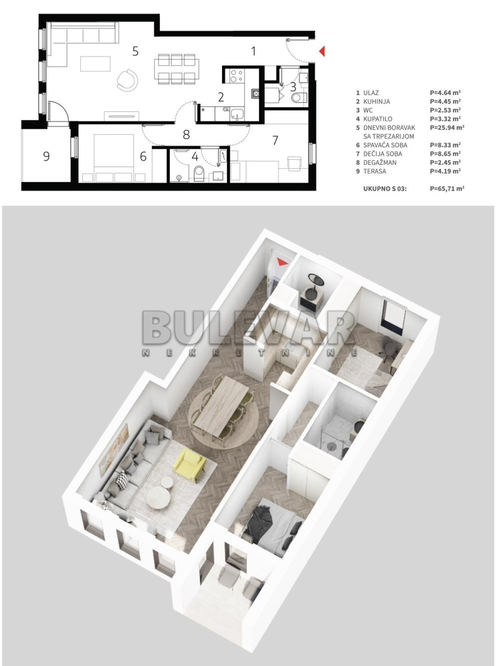 Slika 3 - Mokranjčeva, Dvoiposoban stan na prodaju, 65m2, 111.710€