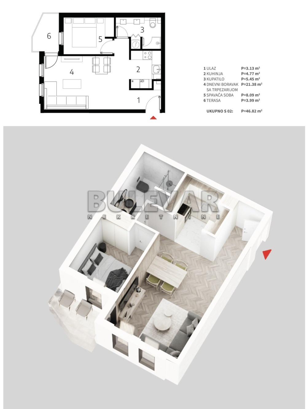 Slika 3 - Mokranjčeva, Jednoiposoban stan na prodaju, 46m2, 81.935€