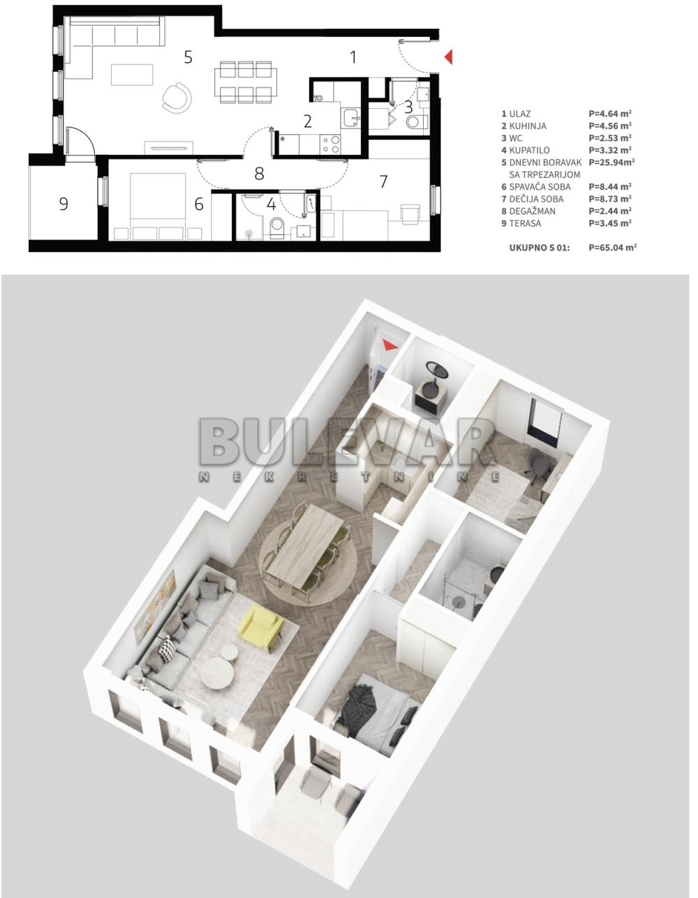 Slika 3 - Mokranjčeva, Dvoiposoban stan na prodaju, 65m2, 110.570€