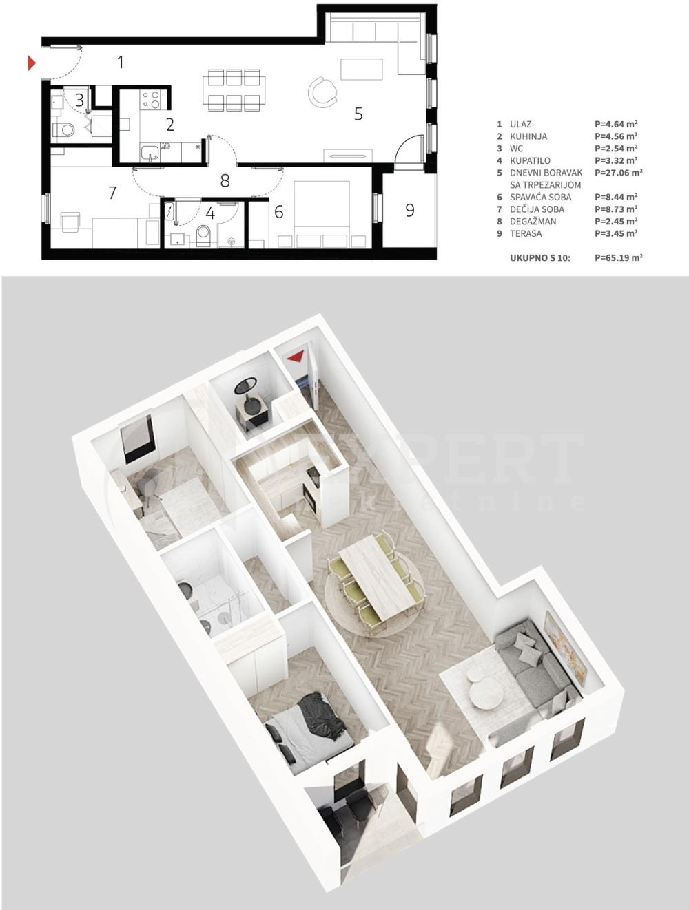 Slika 3 - Mokranjčeva, Dvoiposoban stan na prodaju, 65m2, 120.600€