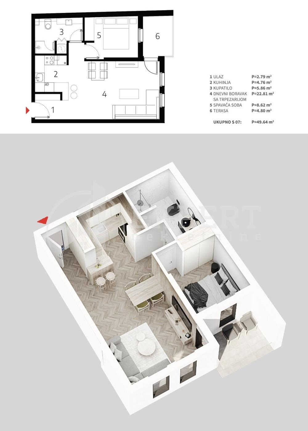 Slika 3 - Mokranjčeva, Jednoiposoban stan na prodaju, 49m2, 91.850€
