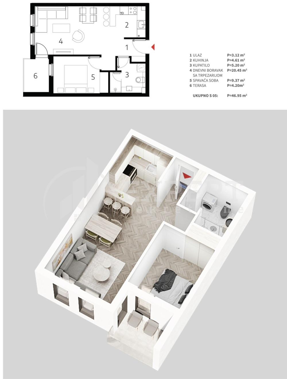 Slika 3 - Mokranjčeva, Jednoiposoban stan na prodaju, 46m2, 86.860€