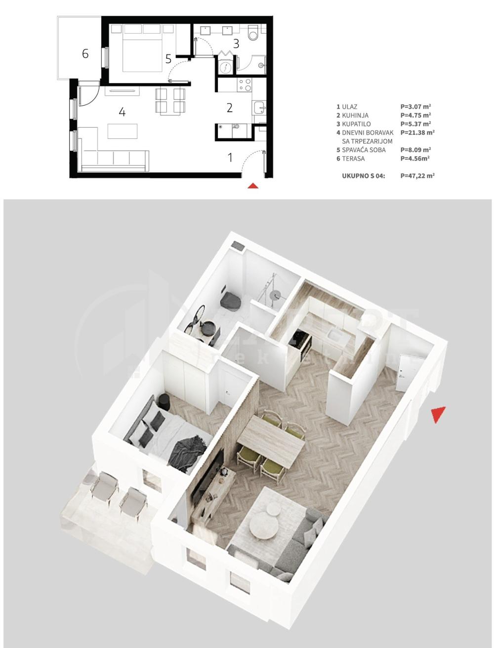 Slika 3 - Mokranjčeva, Jednoiposoban stan na prodaju, 47m2, 87.360€