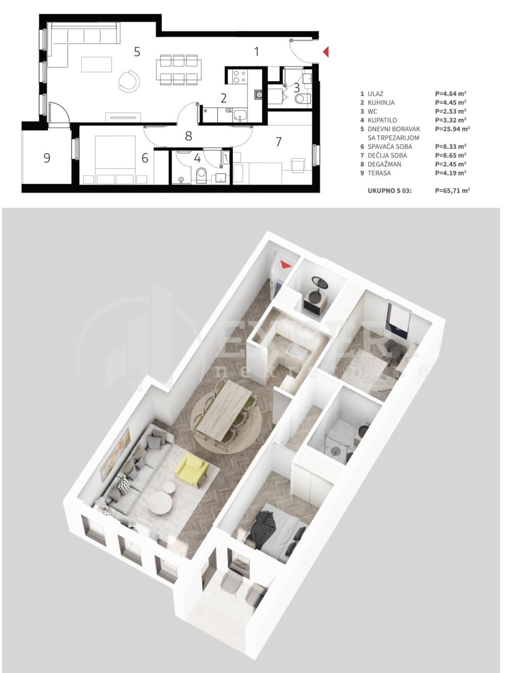 Slika 3 - Mokranjčeva, Dvoiposoban stan na prodaju, 65m2, 121.570€