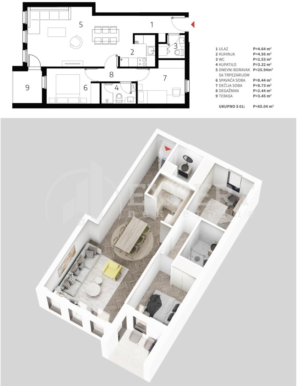 Slika 3 - Mokranjčeva, Dvoiposoban stan na prodaju, 65m2, 120.330€