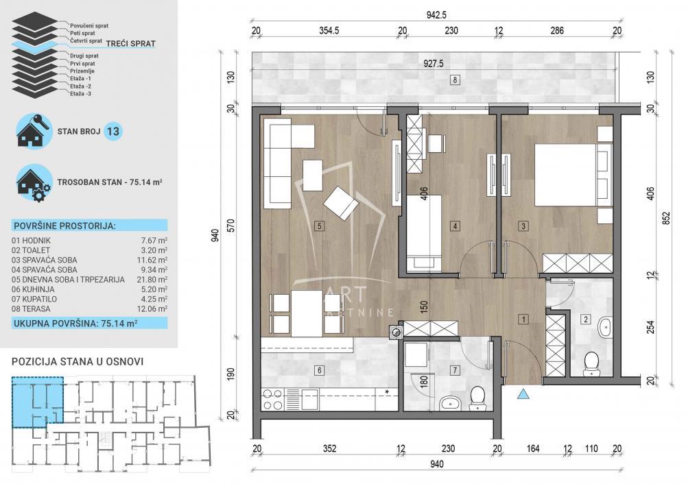 Glavna slika -Vojvode Stepe, Trosoban stan na prodaju, 75m2, 202.502€