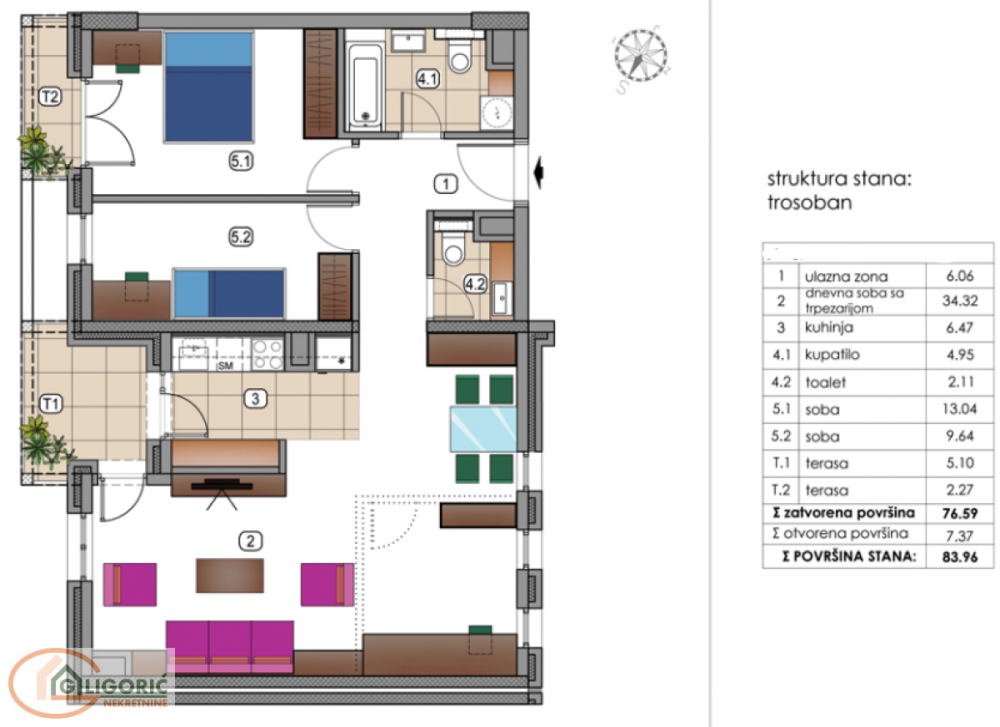 Glavna slika -Trosoban stan na prodaju, 84m2, 336.000€