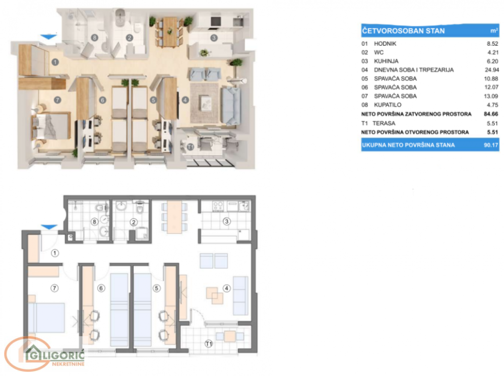 Glavna slika -Četvorosoban stan na prodaju, 94m2, 277.300€