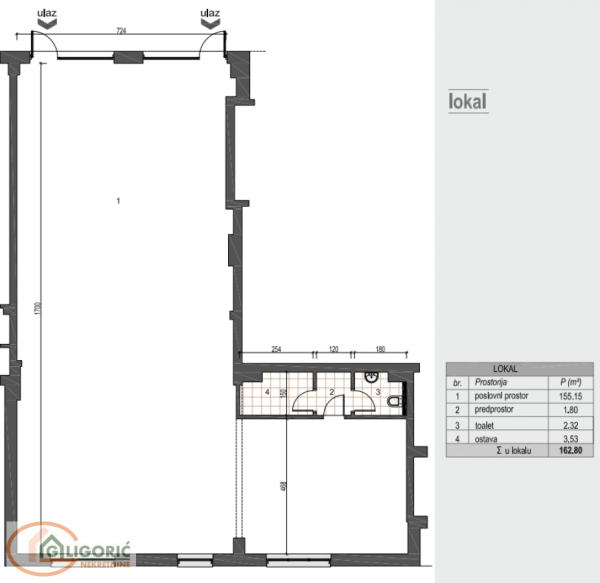 Slika 1 -  Lokal na prodaju, 163m2, 407.000€