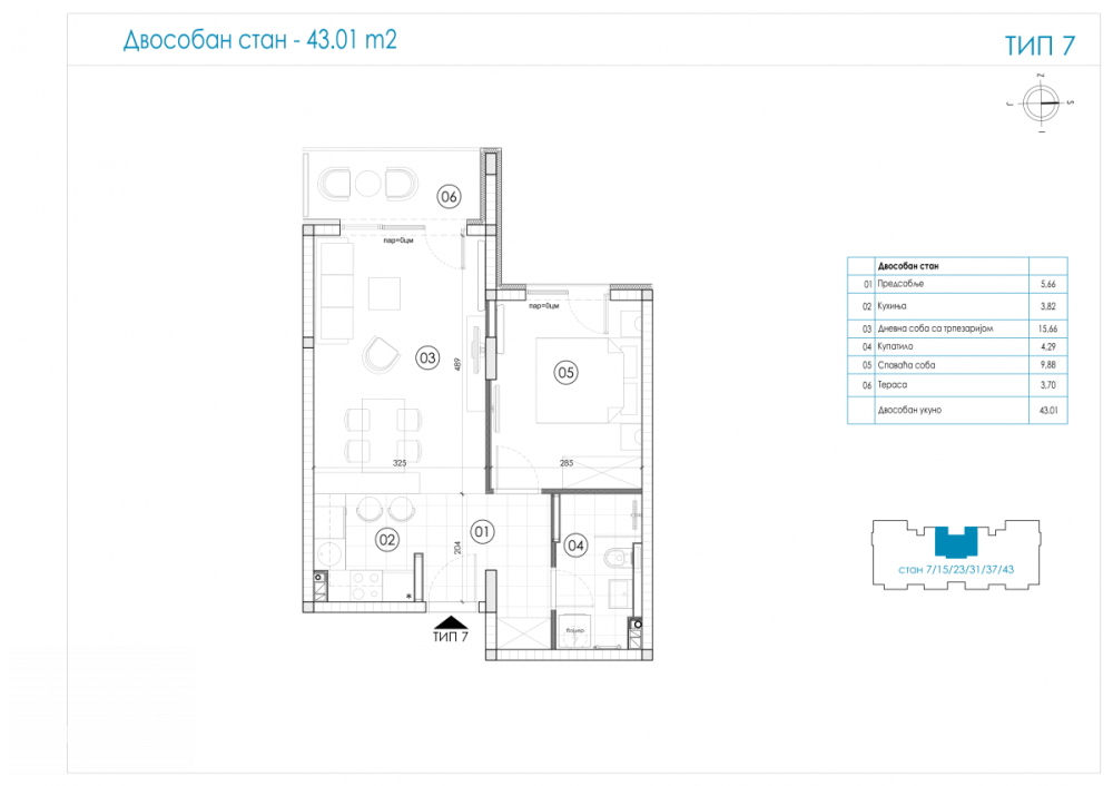 Slika 2 - Dvosoban stan na prodaju, 43m2, 113.977€