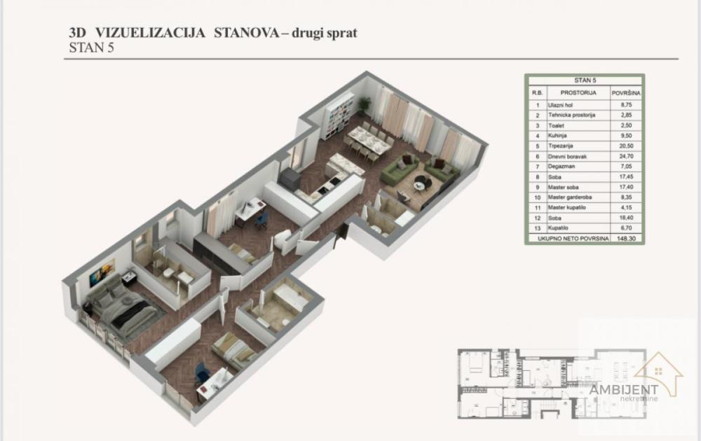 Slika 1 - Četvorosoban stan na prodaju, 148m2, 1.000.000€