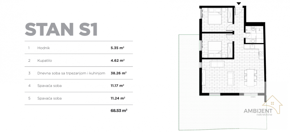 Slika 1 - Trosoban stan na prodaju, 68m2, 239.855€