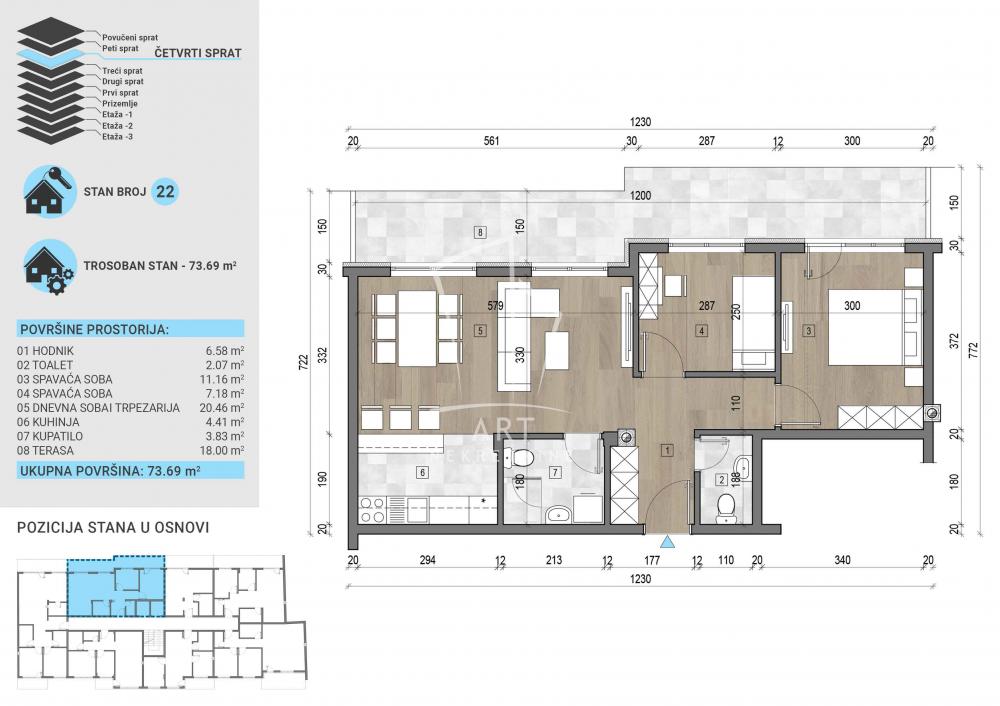 Slika 1 - Vojvode Stepe, Trosoban stan na prodaju, 74m2, 186.435€