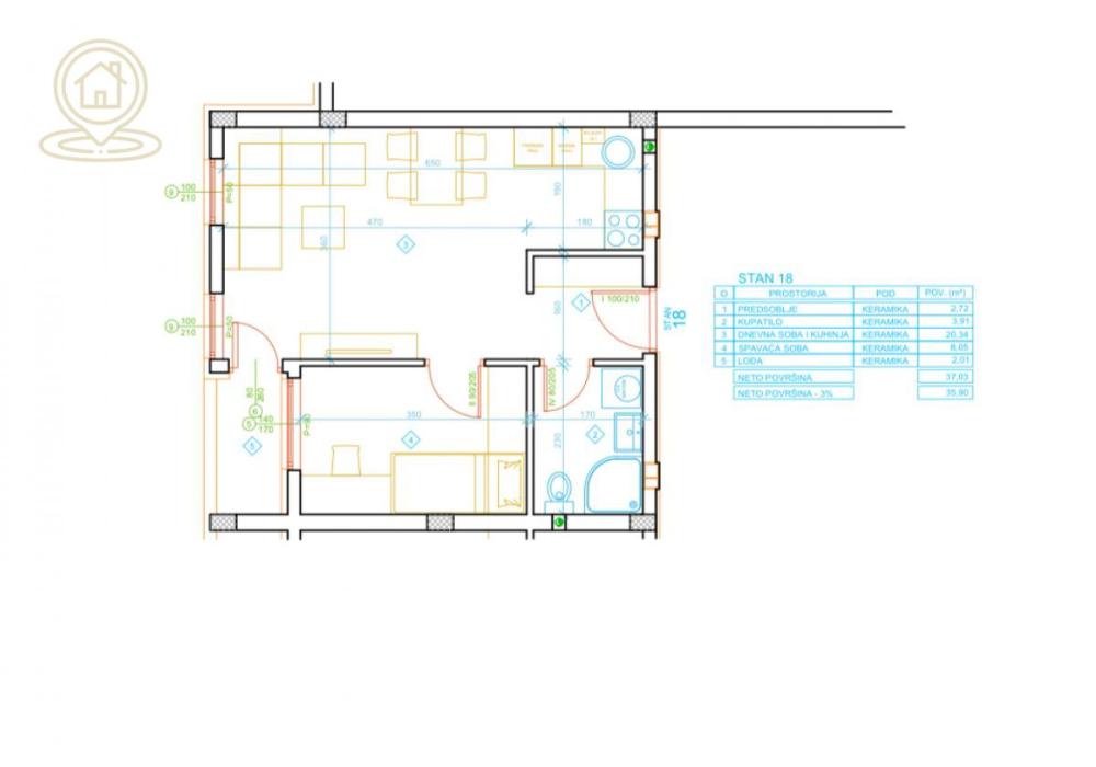 Slika 3 - Jednosoban stan na prodaju, 37m2, 55.500€