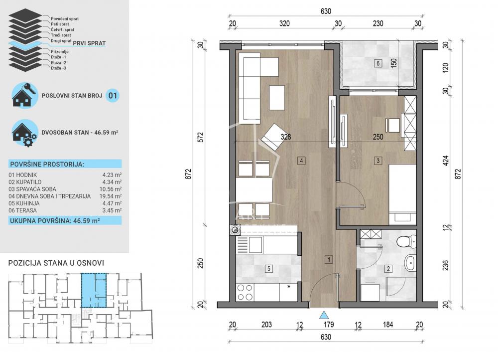 Slika 1 - Vojvode Stepe, Dvosoban stan na prodaju, 47m2, 142.566€