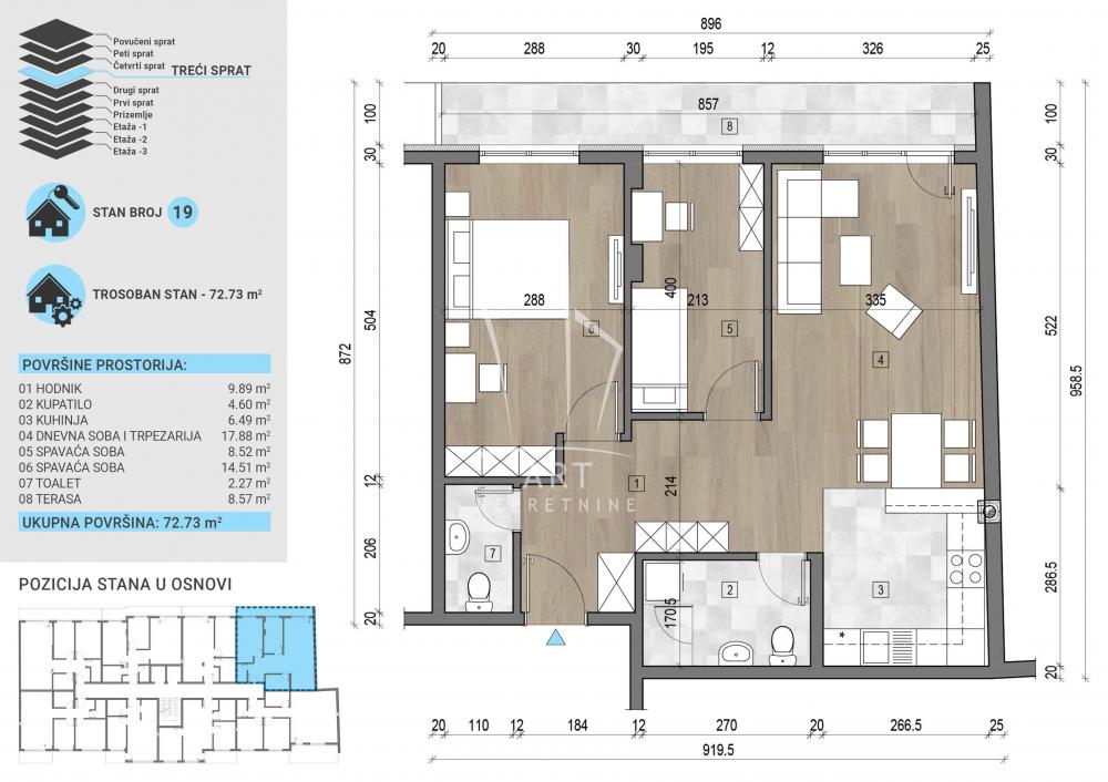 Slika 1 - Vojvode Stepe, Trosoban stan na prodaju, 73m2, 216.008€