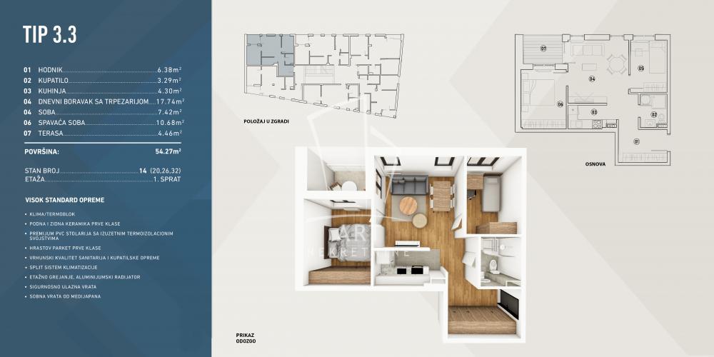 Glavna slika -Cvetanova Ćuprija, Dvoiposoban stan na prodaju, 54m2, 137.075€