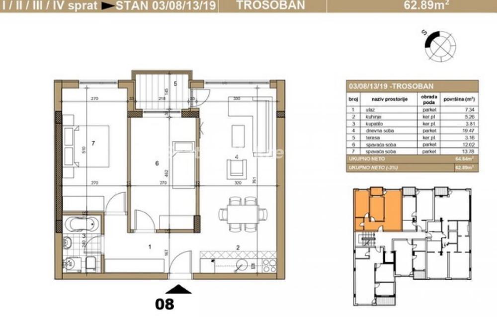 Slika 1 - Trosoban stan na prodaju, 65m2, 167.400€