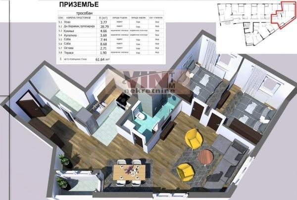 Glavna slika -Trosoban stan na prodaju, 62m2, 107.870€