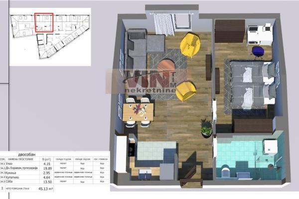 Glavna slika -Dvosoban stan na prodaju, 45m2, 84.780€