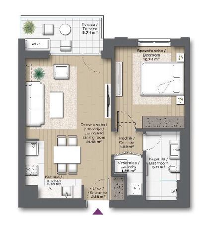 Slika 11 - Belgrade Waterfront - BW Alegra, Dvosoban stan na prodaju, 54m2, 246.888€