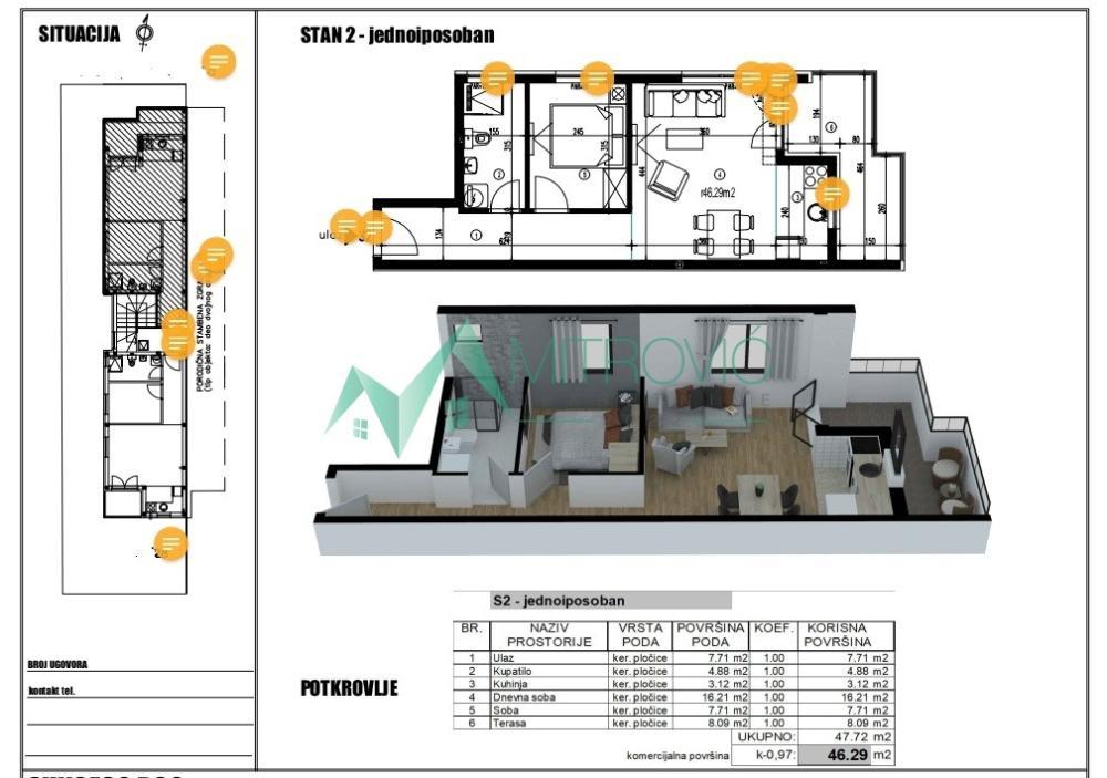 Glavna slika -Dvosoban stan na prodaju, 46m2, 85.820€