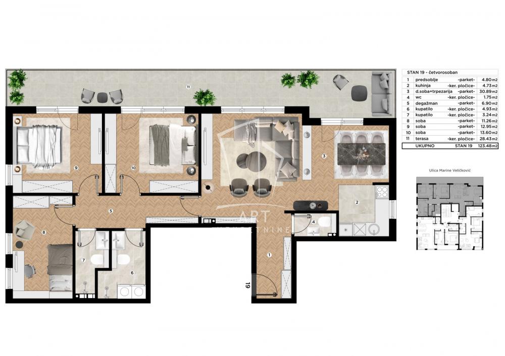 Slika 7 - Marine Veličković, Četvorosoban stan na prodaju, 123m2, 366.080€