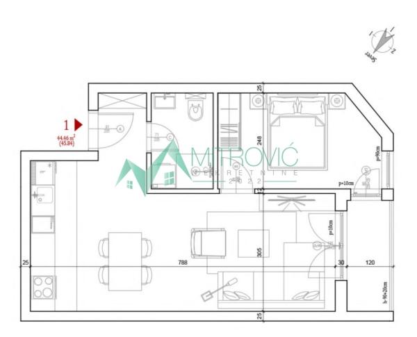 Slika 1 - Jednoiposoban stan na prodaju, 44m2, 109.900€