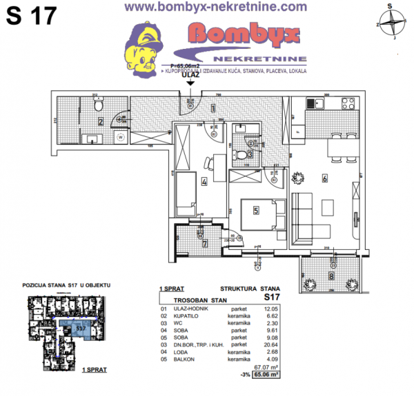 Glavna slika -Trosoban stan na prodaju, 65m2, 133.250€