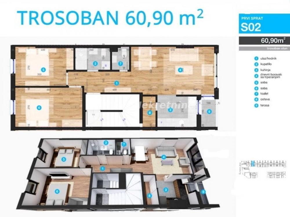 Glavna slika -Trosoban stan na prodaju, 61m2, 163.400€