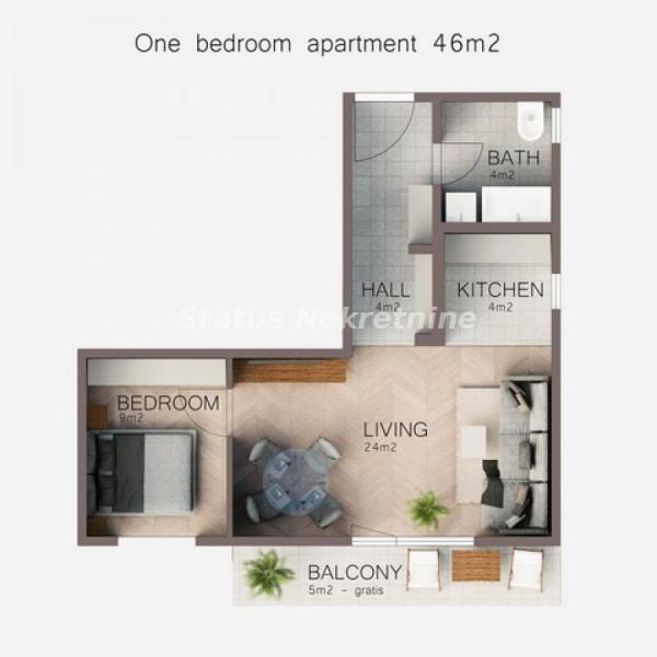 Glavna slika -Jednoiposoban stan na prodaju, 46m2, 100.940€